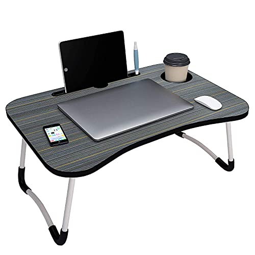 OFIXO Multi-Purpose with Cup Holder , Pen Holder and Mobile OFIXO Multi-Purpose with Cup Holder , Pen Holder and Mobile Holder Laptop Table/Study Table/Bed Table/Foldable and Portable Wooden/Writing Desk (Black Colour)