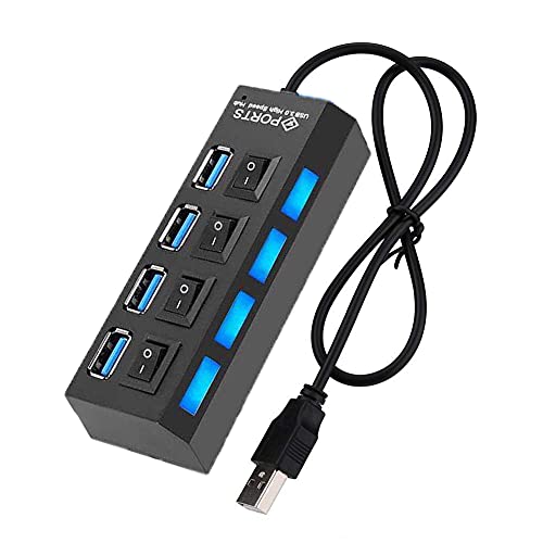 Rec Trade 4 Port USB HUB, 4 Port 4 Switch Rec Trade 4 Port USB HUB, 4 Port 4 Switch USB 3.0 HUB Splitter, USB Port Extension Hub High Speed with On/Off Switch Multi LED Adapter for Tablet Laptop Computer etc.