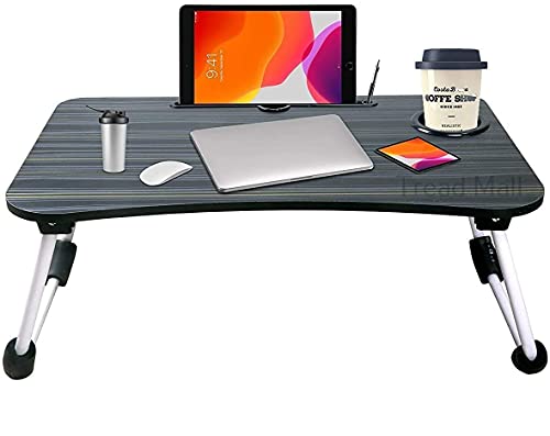 Tread Mall Lap Desk for Eating/Reading/Working/Watching Movies/Writing, Laptop Bed Table Tread Mall Lap Desk for Eating/Reading/Working/Watching Movies/Writing, Laptop Bed Table with Cup Slot/Tablets Groove, Portable Notebook Folding Laptop Desk on Bed, Sofa, Couch, Floor (Simple Black)