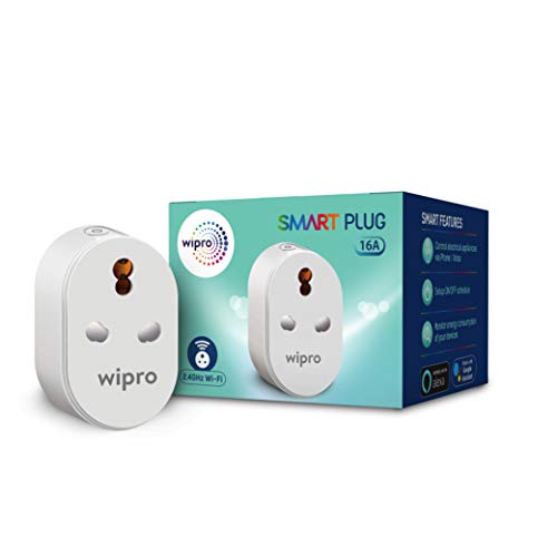 Wipro 16A Wi-Fi Smart Plug with Energy Monitoring- Suitable for Wipro 16A Wi-Fi Smart Plug with Energy Monitoring- Suitable for Large Appliances like Geysers, Microwave Ovens, Air Conditioners (Works with Alexa and Google Assistant)- White