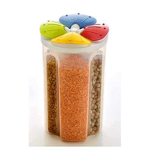 Denique 2500ml 4 Grid Cereal & Dry Food Storage Plastic Denique 2500ml 4 Grid Cereal & Dry Food Storage Plastic Multicolour Containers, Airtight Lid Suitable for Kitchen Cereal, Flour, Sugar, Coffee, Rice, Nuts, Snacks