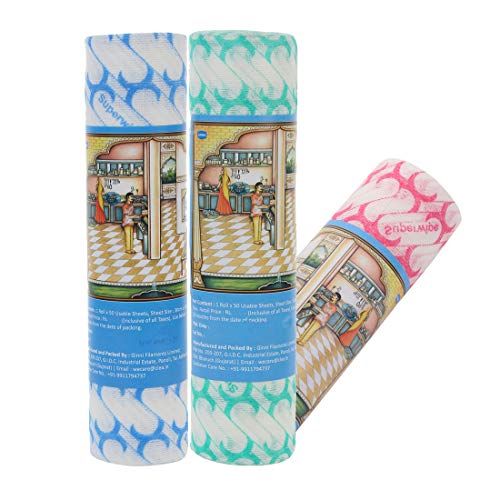 Ginni 6 Non Woven Fabric Reusable & Washable Kitchen Swipe Ginni 6 Non Woven Fabric Reusable & Washable Kitchen Swipe Tissue/Towel Rolls Multi-Purpose Household Sheets (50 Pulls per Roll, 30 X 25 Cm) -Pack of 3