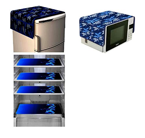 Goel Home Decor Appliance Slipcovers Combo Set of 1Pc Refrigerator Goel Home Decor Appliance Slipcovers Combo Set of 1Pc Refrigerator Top Cover,(Blue Flower), 4 Pcs Refrigerator Drawer Mats & 1Pc Microwave Oven Cover (Blue-6 Pieces Set)