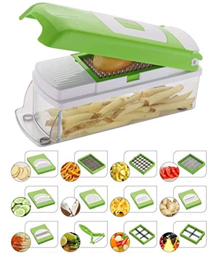 NOVEL Plastic Vegetable and Fruit Chipser With 11 Blades and NOVEL Plastic Vegetable and Fruit Chipser With 11 Blades and 1 Peeler, Green