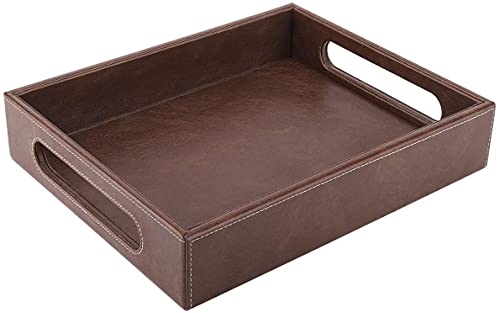 SHAGUN Brown Leather Serving Tray with Handles for Home & SHAGUN Brown Leather Serving Tray with Handles for Home & Kitchen (10 x 14 x 2 inches)