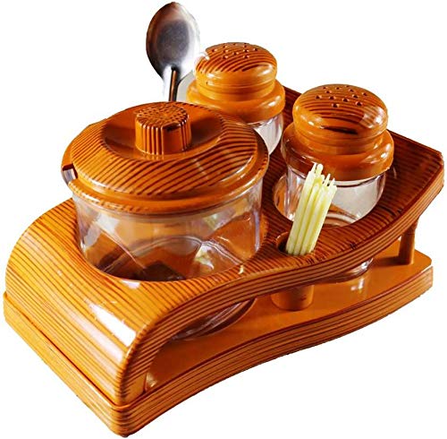 aufers ® Oscar Food Grade Salt/Pepper/Pickle Set with Stand for aufers ® Oscar Food Grade Salt/Pepper/Pickle Set with Stand for Kitchen/Dining/Transparent/Wooden Design_Plastic 4 Piece Salt & Pepper Set (Plastic)