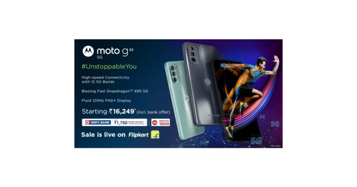 The True 5G Smartphone - Moto g62 5G Goes on Sale Today, 12pm on Flipkart at Just Rs. 16,249*. With Support for All 12 5G Bands, Moto g62 Ensures 5G Coverage Across All Indian 5G Operators as Well as Locations Across the Country