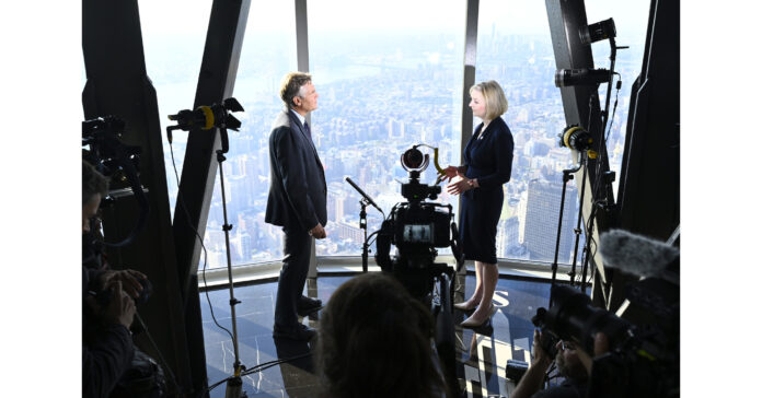 U.K. PRIME MINISTER LIZ TRUSS CONDUCTS BROADCAST INTERVIEWS AT THE EMPIRE STATE BUILDING