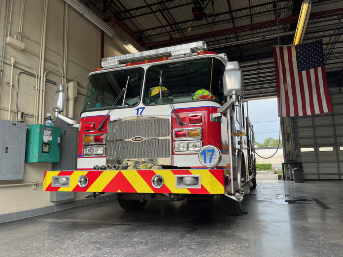 The front view of a Gulfport fire truck