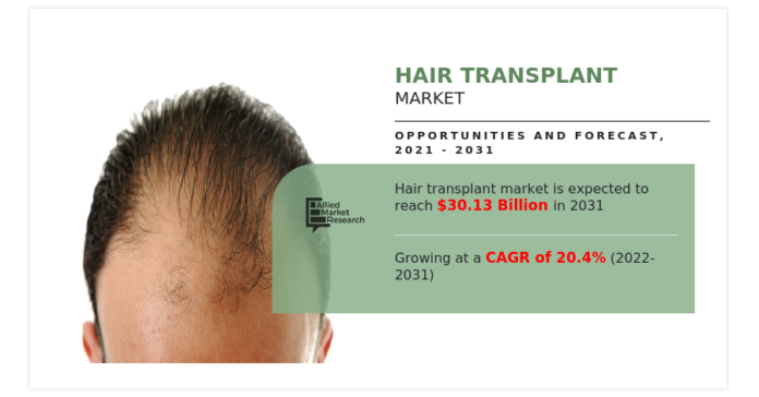Hair Transplant Market To Reach $30.13 Billion by 2031 with Business Growth, Development Factors and Future Prospects
