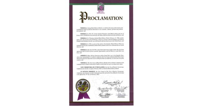 Rancho Cucamonga's 2023 Black History Month Proclamation Presented to Phillip E. Walker
