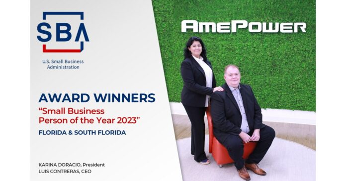 AmePower founders awarded as Florida's Small Business Person of the Year in Washington, D.C. thanks to their innovative contribution to high-power energy conversion solutions in favor of sustainable development in the USA and across the globe