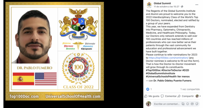 Cuban-American physician based in Spain selected among the 100 best doctors in the world