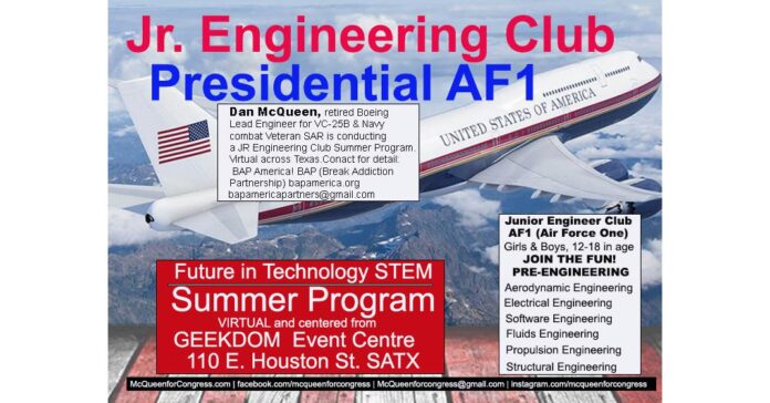 Dan McQueen, U.S. Senate Candidate, promotes Junior Engineering Club for BAP (Break Addiction Partnership) America