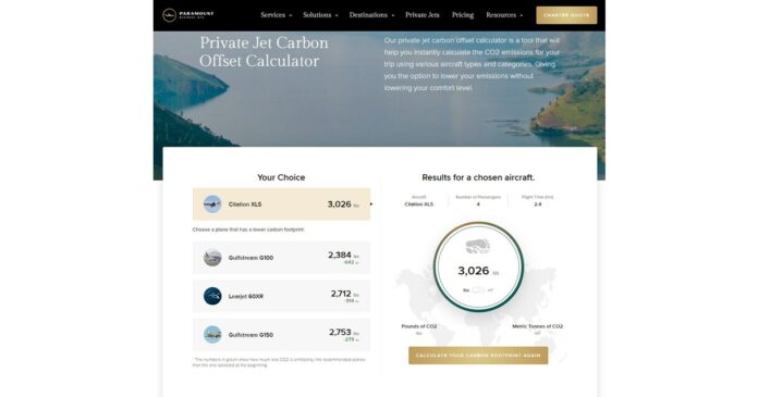 In Earth Day Salute, Paramount Business Jets Updates its Web-Based Carbon Offset Calculator to Offer More Precision and Options