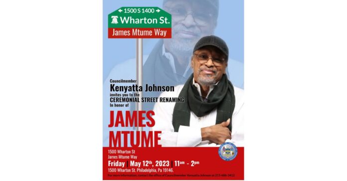 Grammy Legend James Mtume Honored In Philly With Street Renaming Ceremony, Friday May 12th, 2023, 11am-2pm ET