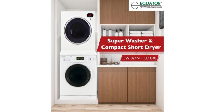 A Space-Saving Compact Washer and Dryer Set from Equator simplifies laundry