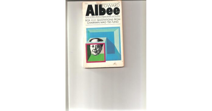 Albee A-Z exhibit at Oradell Libary with 7/10/23 Invitation to reading of BOX-MAO-BOX.