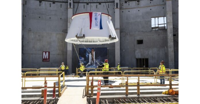 California Science Center Completes the First Milestone in Lifting Space Shuttle Endeavour into Vertical Launch Position