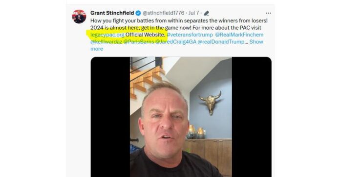 Grant Stinchfield voices his support of Legacy PAC and Veterans for Trump on his social media