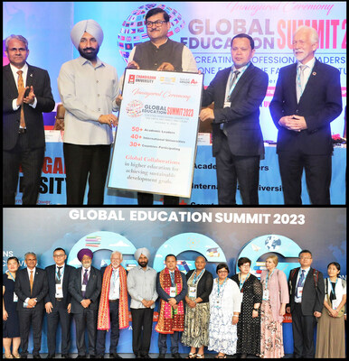 Global Academic leaders laud PM Modi's vision of 'One Earth, Satnam Singh Sandhu, Chancellor Chandigarh University, along with academic leaders during the inauguration of the 3rd Global International Education Summit at Chandigarh University.