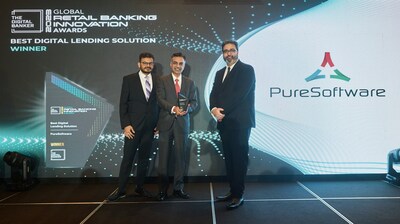 PureSoftware wins the 'Best Digital Lending Solution' at Global Retail Manish Sharma, CEO and Udeet Bhagat, Vice President - APMEA receiving the award