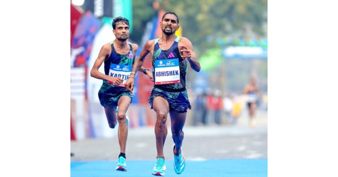 adidas Athletes Abhishek Pal and Kartik Kumar Clinch Gold and Silver Respectively at the Vedanta Delhi Half Marathon 2023 in the LightningFast ADIZERO ADIOS PRO 3