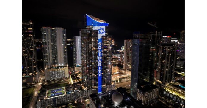 World's Tallest Digital Israeli Flag Lights-Up Paramount Miami Worldcenter Skyscraper in Solidarity