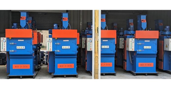 1.5 Cubic Foot Rubber Belt Tumble Shot Blast System with Cartridge Dust Collector