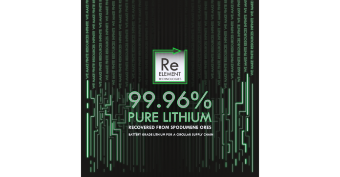 ReElement-Technologies-Produces-Ultra-High-Purity-9996-Battery-Grade-Lithium-from-Spodumene.png ReElement Technologies Produces Ultra-High Purity, 99.96%, Battery-Grade Lithium from Spodumene Bearing Pegmatite Ore