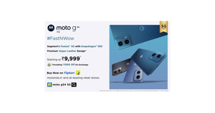 Motorola Announces the Sale of moto g34 5G The Segments Fastest 5G Phone at an Incredible Starting Price of Just 9999 on Flipkart Motorola.in and Leading Retail Stores