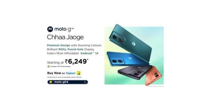 moto g04 Indias Most Affordable Phone with Android 14 a Premium Design and 90Hz 6.6 PunchHole Display Goes on Sale Today at an Effective Price of Just Rs. 6249 on Flipkart Motorola.in and Leading Retail Stores