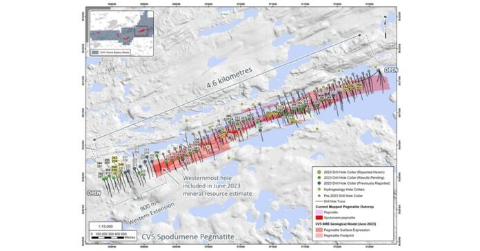 Patriot Extends Strike of the CV5 Pegmatite, Drills 34.2 m at 1.06% Li2O in Step-Out Hole and 11.6 m at 3.25% Li2O in Infill Hole, Quebec, Canada