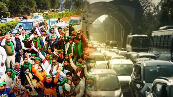 Traffic-jams-at-Delhi-Noida-border-amid-farmers-protest.jpeg Traffic jams at Delhi-Noida border amid farmers protest