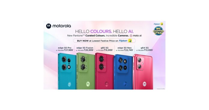 Motorola’s Bestselling Smartphones Including the motorola edge50 Pro, motorola edge50 Fusion, motorola edge50 Neo, moto g85 5G, moto g64 5G and moto g45 5G Go on Sale Starting 9th October on Flipkart for The Big Shopping Utsav Sale 2024