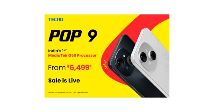TECNO POP 9 With India’s First MediaTek G50 Hits Shelves on 26th November