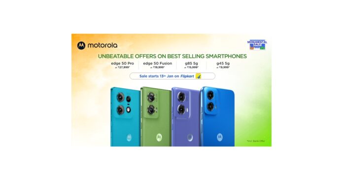 OG_Multimedialog_93104.jpg Motorola’s Bestselling Smartphones, Including the motorola edge50 Fusion, motorola edge50 Pro, moto g85 5G and moto g45 5G Will Be Available at Unbelievable Prices During Flipkart’s Monumental Sale Starting 13th January