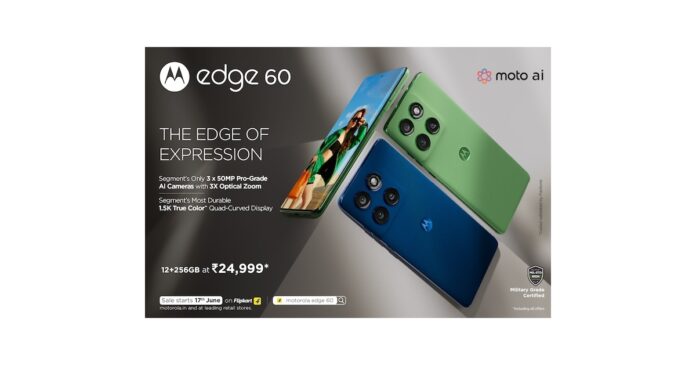 OG_Multimedialog_95200.jpg Motorola Launches edge 60 with the Segment’s Only 3x50MP Pro-Grade AI Camera System, Segment’s Most Durable Quad-Curved 1.5K True Colour^ Display, and Segment’s Leading moto ai Experience with 12GB RAM Starting at Just Rs. 24,999*