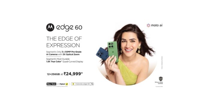 OG_Multimedialog_95294.jpg motorola edge 60 Goes on Sale Today with the Segment’s Only 3x50MP Pro-Grade AI Camera System, Segment’s Most Durable Quad-Curved 1.5K True Colour^ Display, Segment’s Leading Moto Ai Experience with 12GB RAM and Other Features Starting at Just Rs. 24,999*
